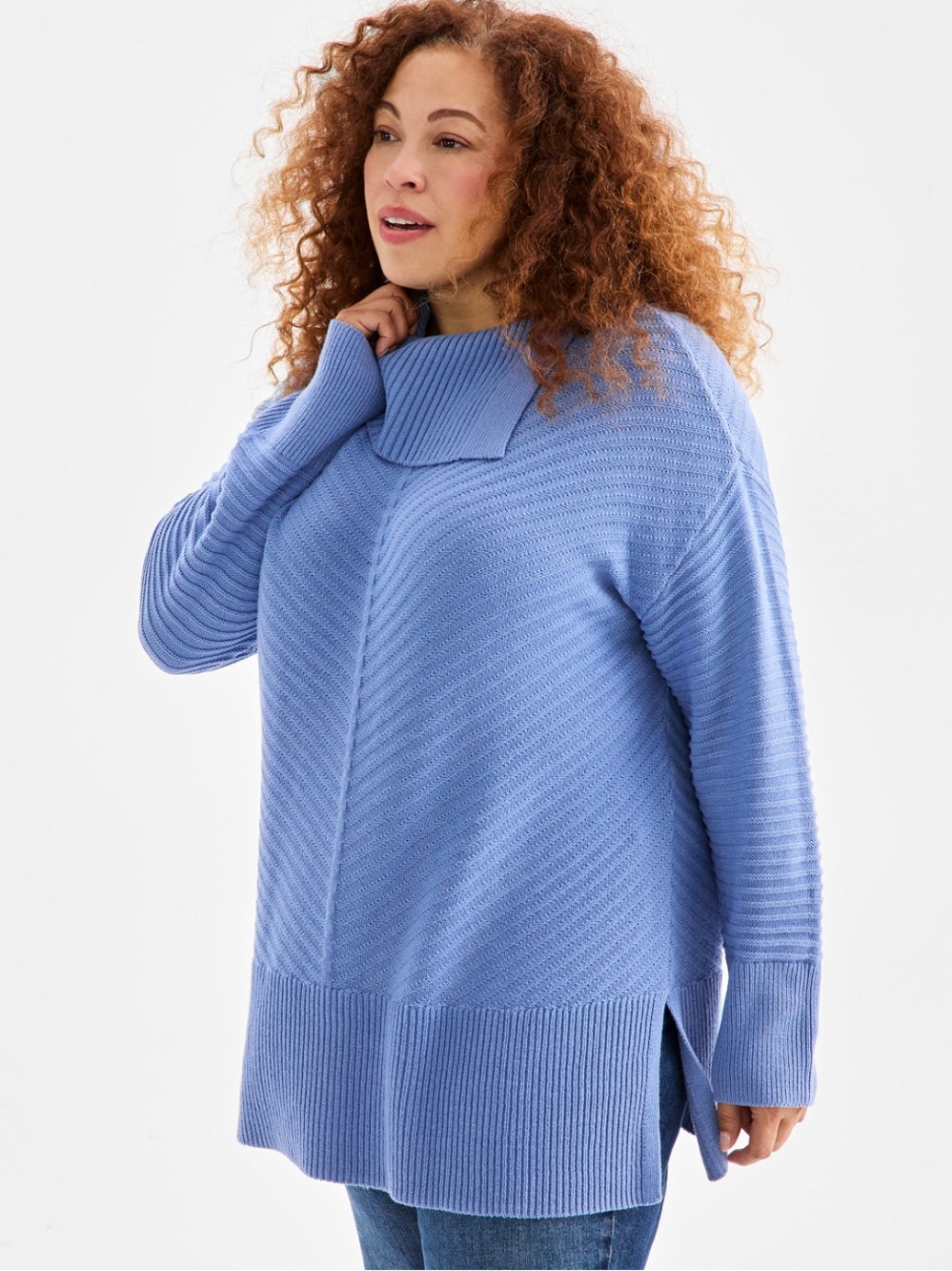 Plus Size Ribbed Envelope-Neck Sweater in Periwinkle Blue by Style & Co.